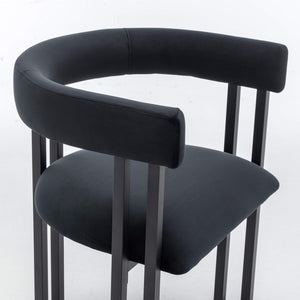 SEYNAR Modern Velvet Dining Chairs Set of 2, Curved Barrel Back Upholstered Armchairs with Black Metal Frame for Dining Room