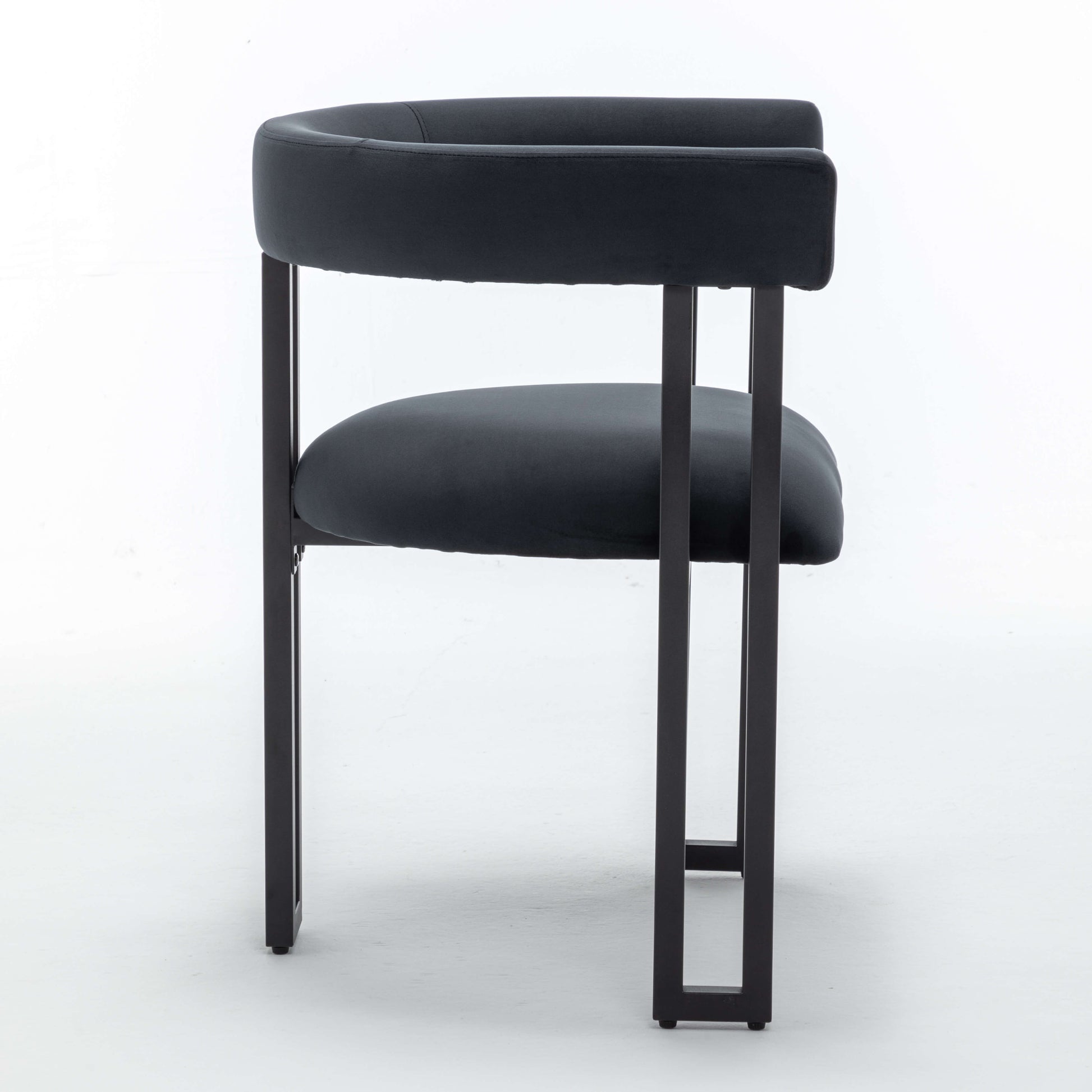 SEYNAR Modern Velvet Dining Chairs Set of 2, Curved Barrel Back Upholstered Armchairs with Black Metal Frame for Dining Room