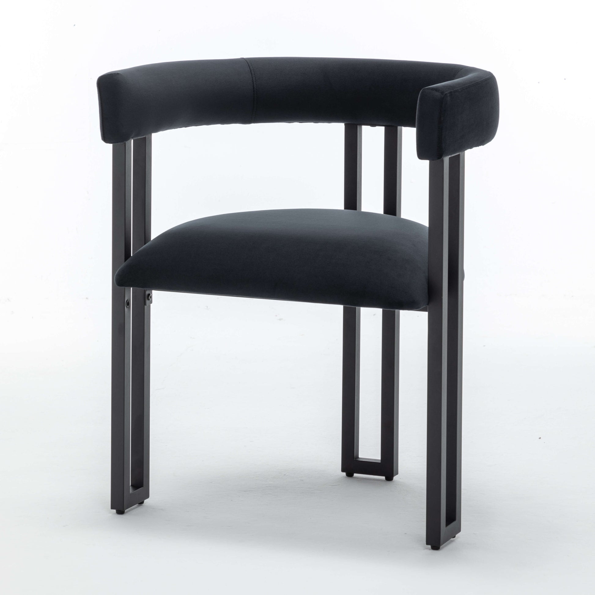 SEYNAR Modern Velvet Dining Chairs Set of 2, Curved Barrel Back Upholstered Armchairs with Black Metal Frame for Dining Room