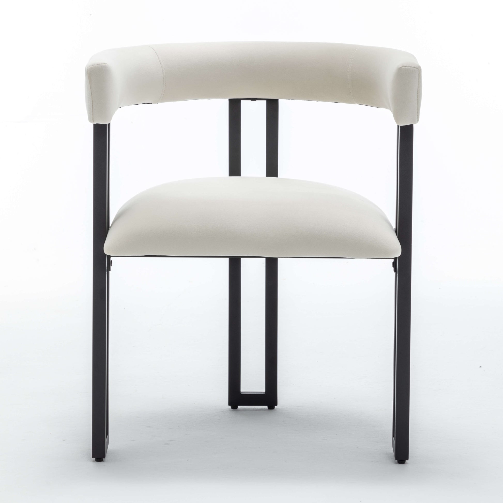 SEYNAR Modern Velvet Dining Chairs Set of 2, Curved Barrel Back Upholstered Armchairs with Black Metal Frame for Dining Room