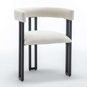SEYNAR Modern Velvet Dining Chairs Set of 2, Curved Barrel Back Upholstered Armchairs with Black Metal Frame for Dining Room