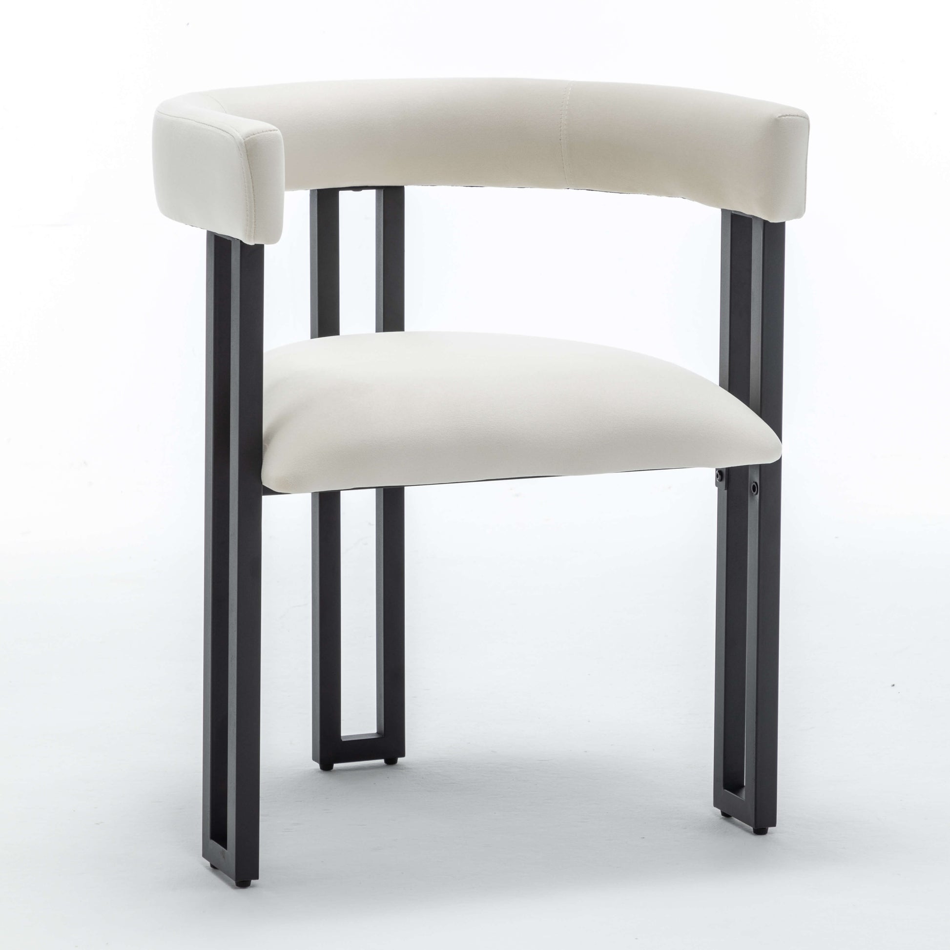SEYNAR Modern Velvet Dining Chairs Set of 2, Curved Barrel Back Upholstered Armchairs with Black Metal Frame for Dining Room