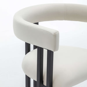 SEYNAR Modern Velvet Dining Chairs Set of 2, Curved Barrel Back Upholstered Armchairs with Black Metal Frame for Dining Room