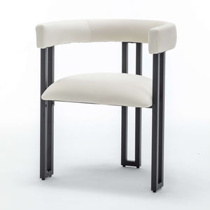 SEYNAR Modern Velvet Dining Chairs Set of 2, Curved Barrel Back Upholstered Armchairs with Black Metal Frame for Dining Room