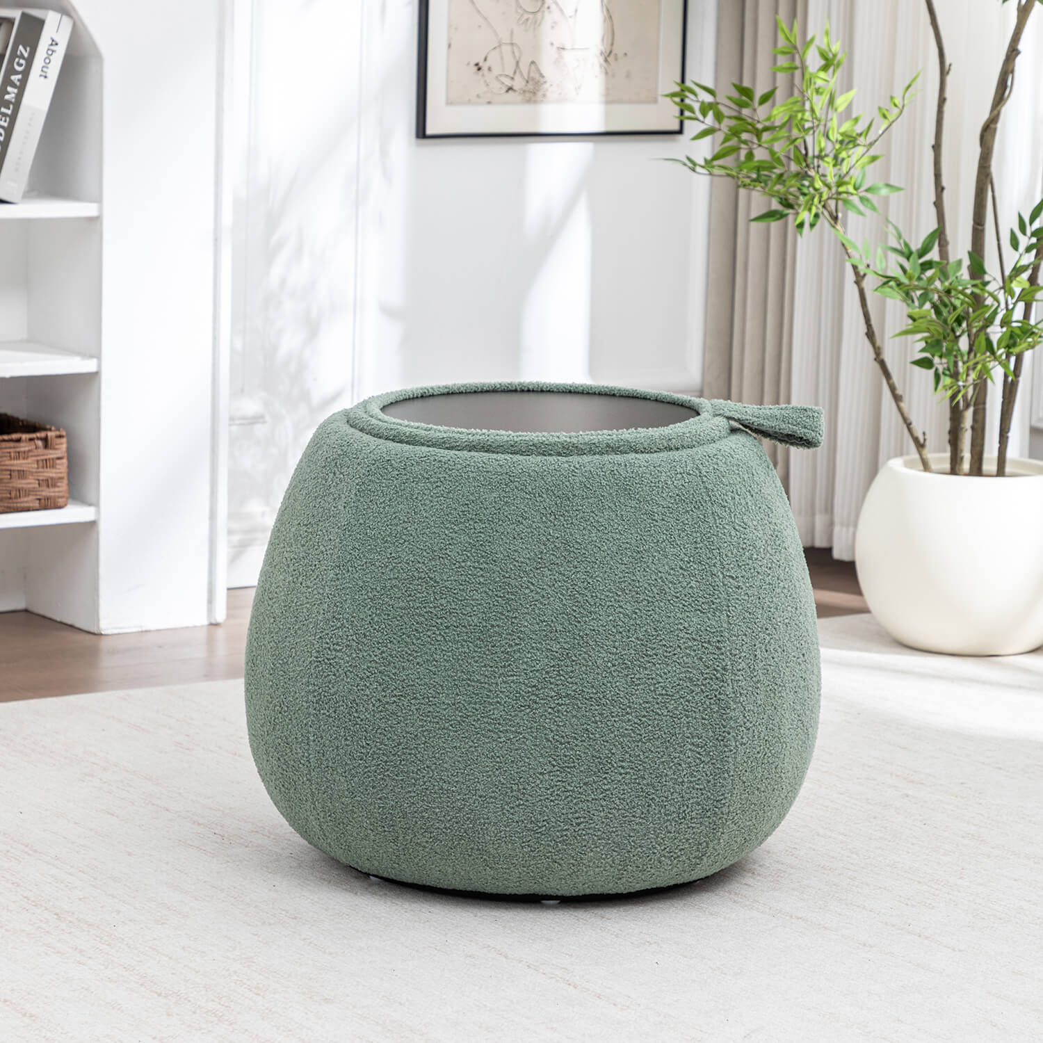 SEYNAR 25" Faux Sherling Round Storage Ottoman - Large Cozy Bouclé Footrest Stool