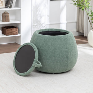 SEYNAR 25" Faux Sherling Round Storage Ottoman - Large Cozy Bouclé Footrest Stool