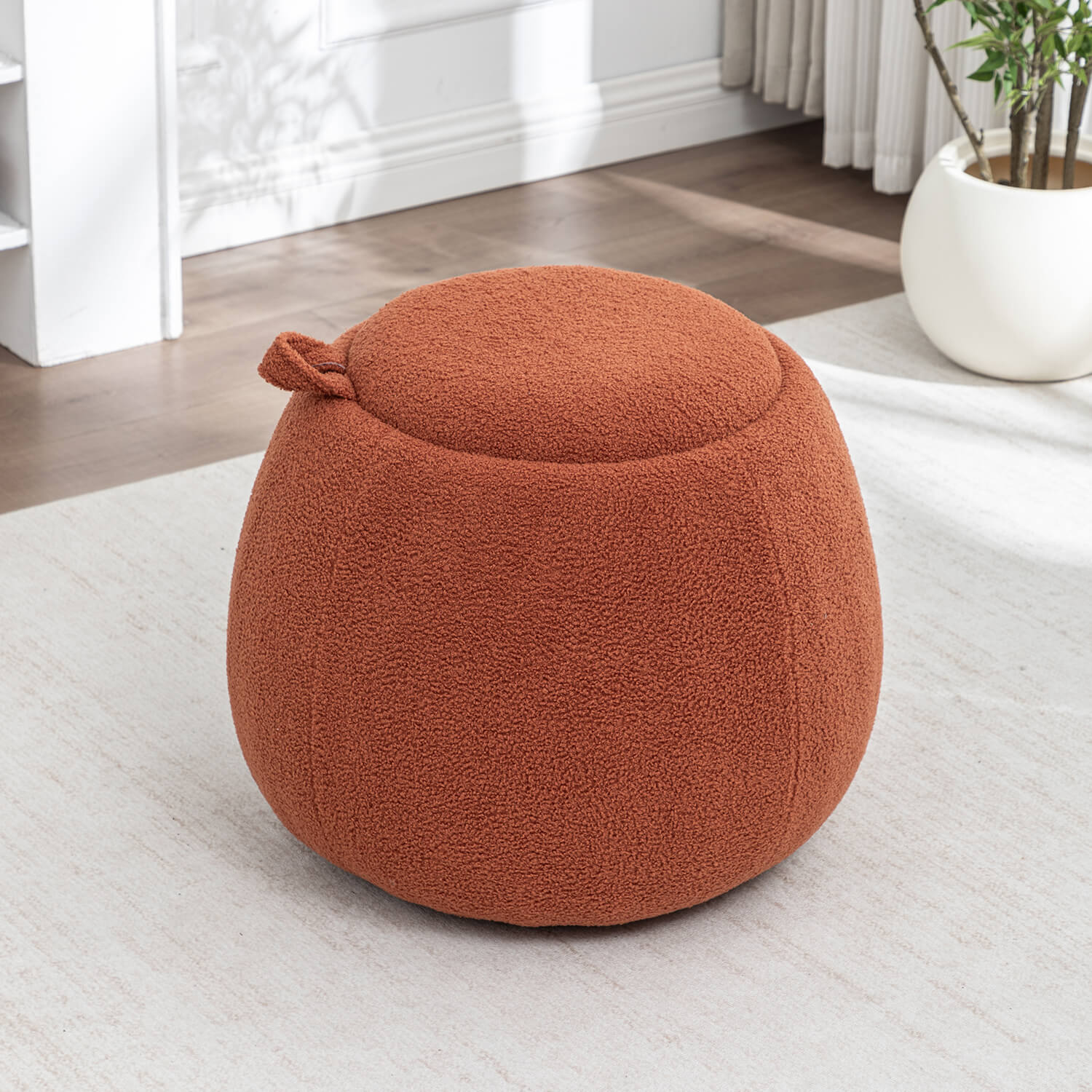 SEYNAR 25" Faux Sherling Round Storage Ottoman - Large Cozy Bouclé Footrest Stool