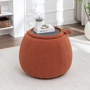 SEYNAR 25" Faux Sherling Round Storage Ottoman - Large Cozy Bouclé Footrest Stool