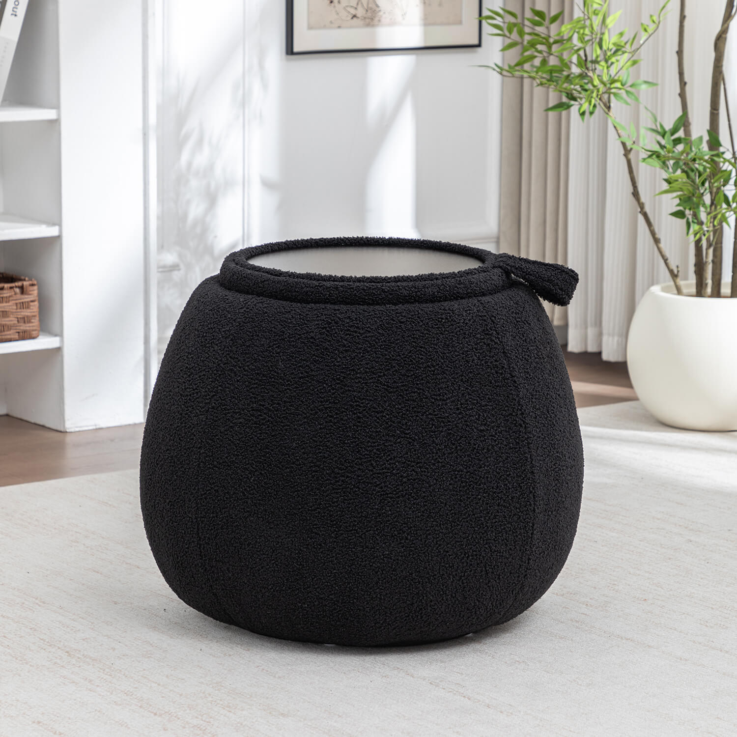 SEYNAR 25" Faux Sherling Round Storage Ottoman - Large Cozy Bouclé Footrest Stool