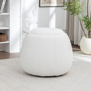 SEYNAR 25" Faux Sherling Round Storage Ottoman - Large Cozy Bouclé Footrest Stool