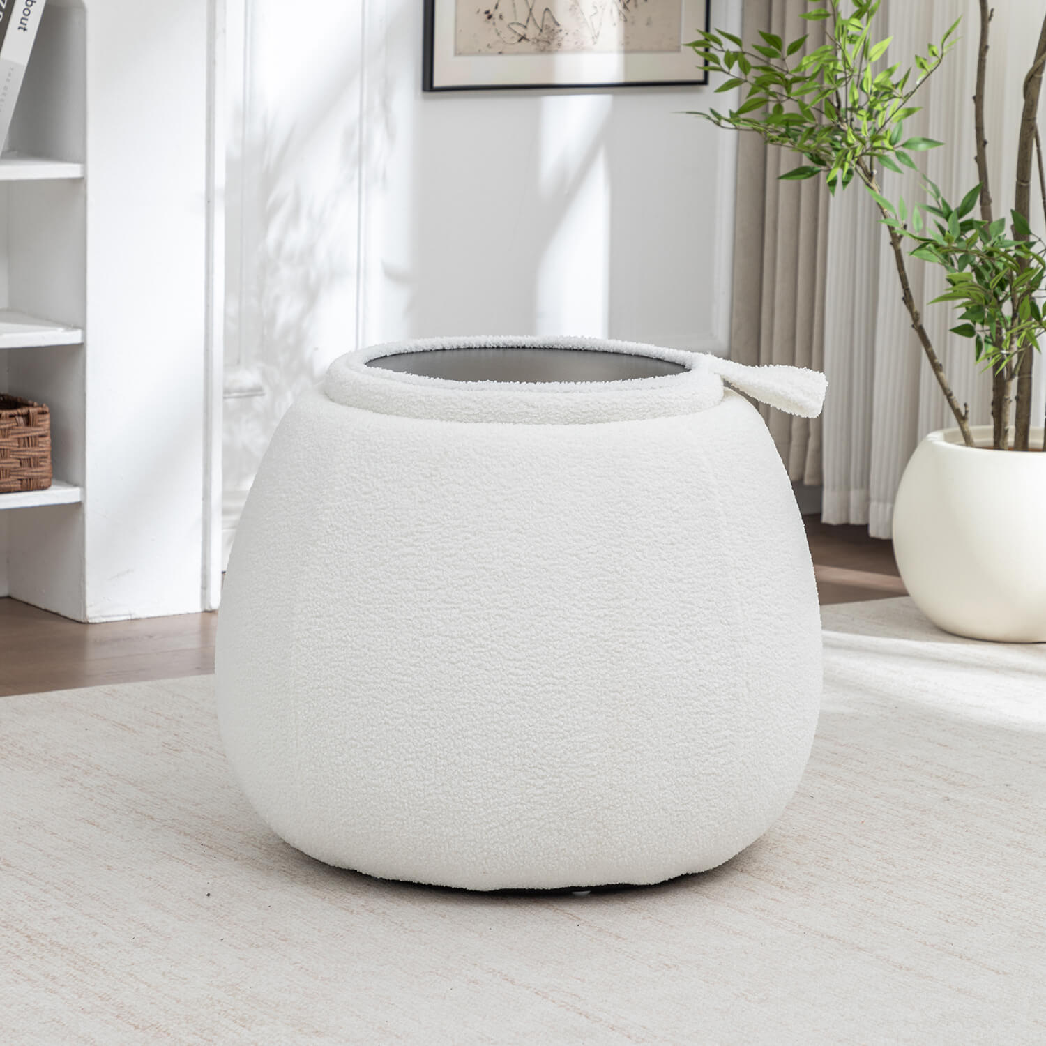 SEYNAR 25" Faux Sherling Round Storage Ottoman - Large Cozy Bouclé Footrest Stool