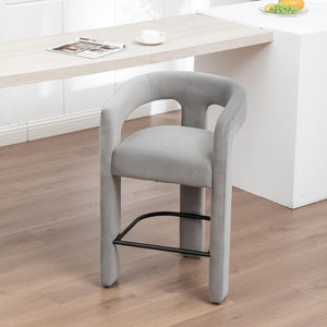 SEYNAR Modern Velvet 34.6''H Fixed Height Open-Back Bar Stool with Metal Footrest(Single/Set of 2)
