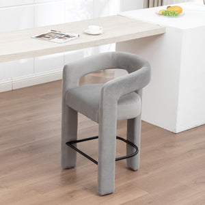 SEYNAR Modern Velvet 34.6''H Fixed Height Open-Back Bar Stool with Metal Footrest(Single/Set of 2)