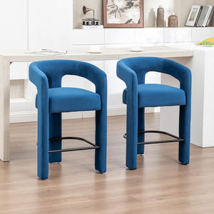 SEYNAR Modern Velvet 34.6''H Fixed Height Open-Back Bar Stool with Metal Footrest(Single/Set of 2)