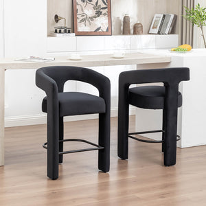 SEYNAR Modern Velvet 34.6''H Fixed Height Open-Back Bar Stool with Metal Footrest(Single/Set of 2)