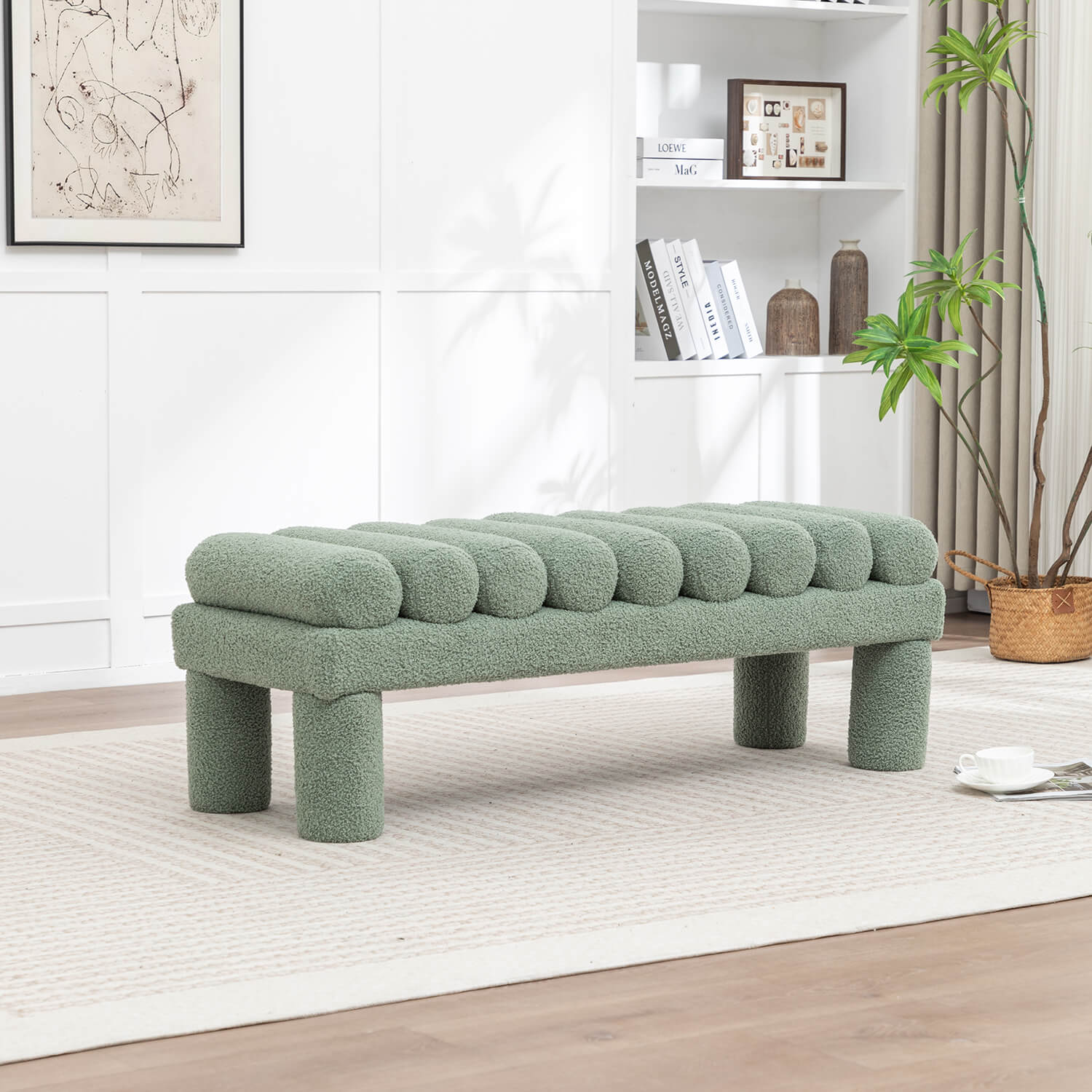SEYNAR Modern Teddy Velvet Upholstered Rentangle Ottoman