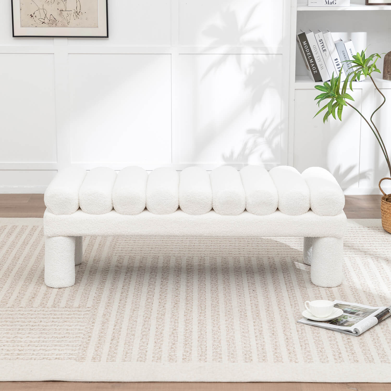 SEYNAR Modern Teddy Velvet Upholstered Rentangle Ottoman