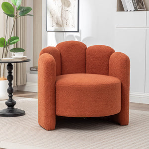 SEYNAR Modern Glam Faux Sherpa Upholstered Round Accent Chair with Flower Shaped Back Design(Single/Set of 2)