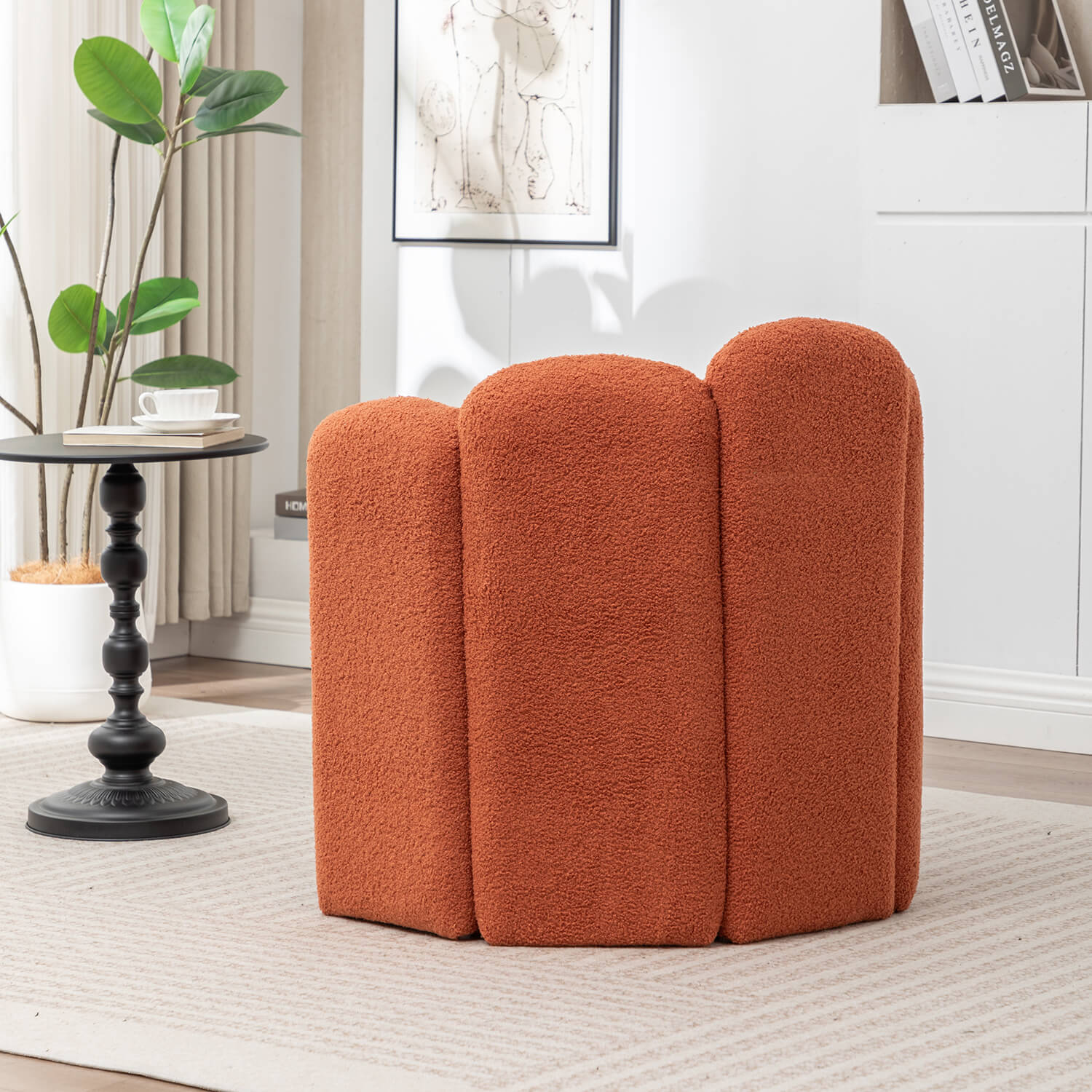 SEYNAR Modern Glam Faux Sherpa Upholstered Round Accent Chair with Flower Shaped Back Design(Single/Set of 2)