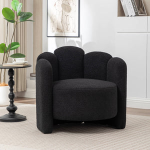 SEYNAR Modern Glam Faux Sherpa Upholstered Round Accent Chair with Flower Shaped Back Design(Single/Set of 2)