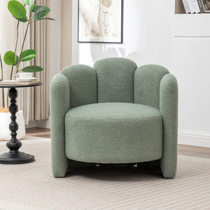 SEYNAR Modern Glam Faux Sherpa Upholstered Round Accent Chair with Flower Shaped Back Design(Single/Set of 2)