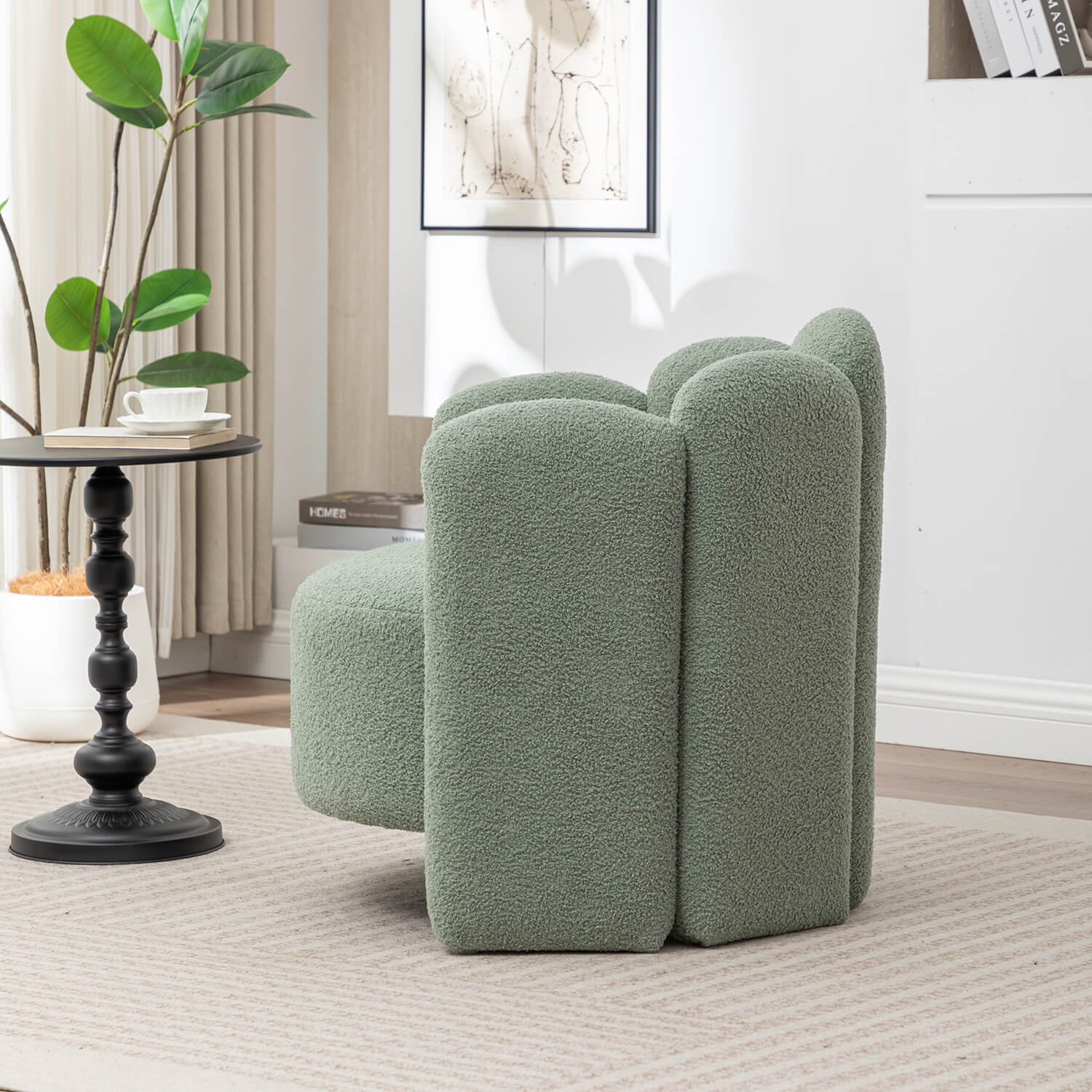 SEYNAR Modern Glam Faux Sherpa Upholstered Round Accent Chair with Flower Shaped Back Design(Single/Set of 2)