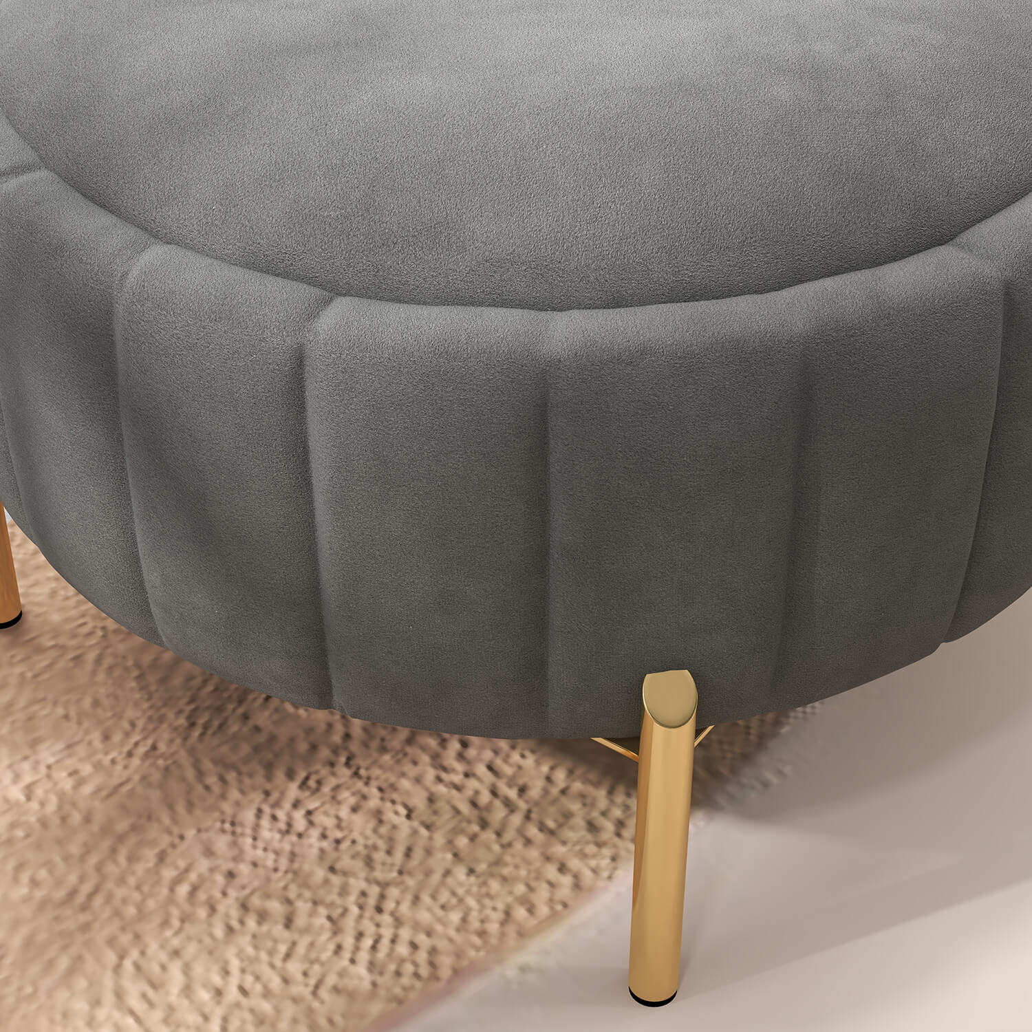 SEYNAR Modern Velvet Round Storage Ottoman with Gold Legs