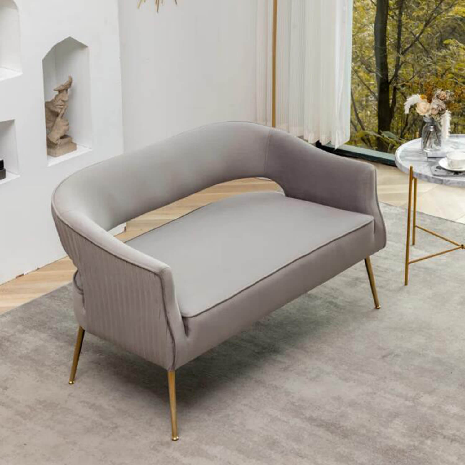 SEYNAR Modern 51'' Velvet Tufted Loveseat Open Back with Golden Metal Legs
