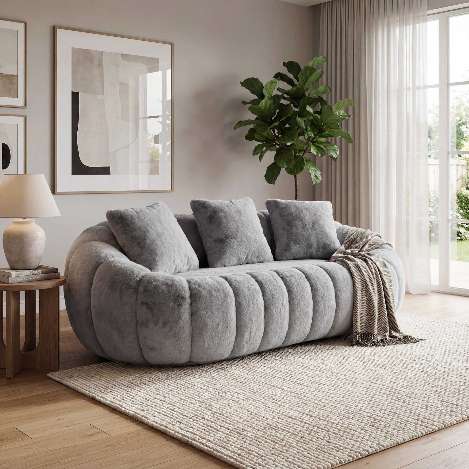 SEYNAR 75" Modern Loveseat Sofa with 3 Pillows, Cozy Faux Fur Double Couch for Living Room