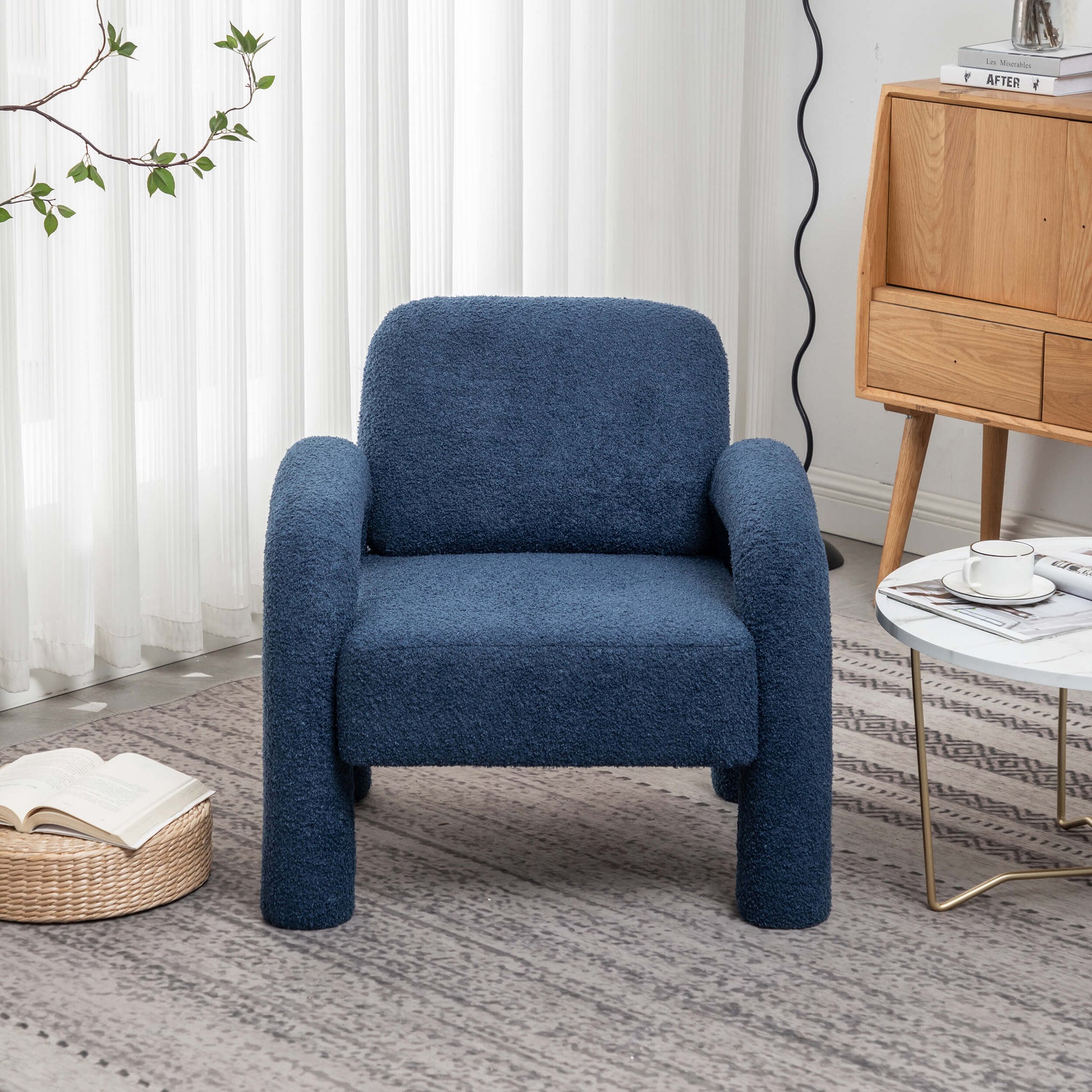 SEYNAR Modern Teddy Fabric Accent Chair with Sleek Legs (Single/Set of 2)