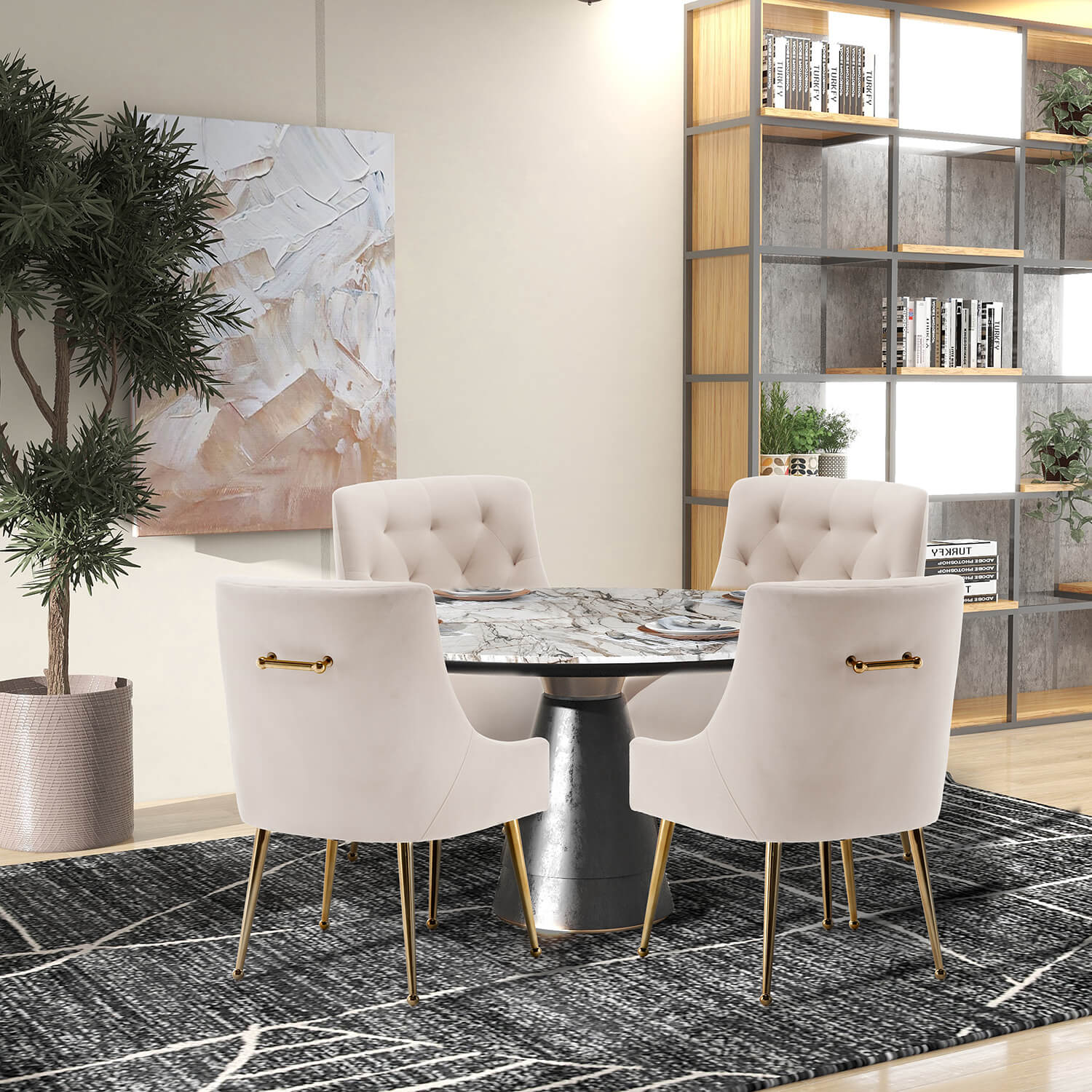 SEYNAR Modern Dining Chairs Set of 2/4/6, Upholstered Accent Chair Tufted Back Armless Chair with Back Pull
