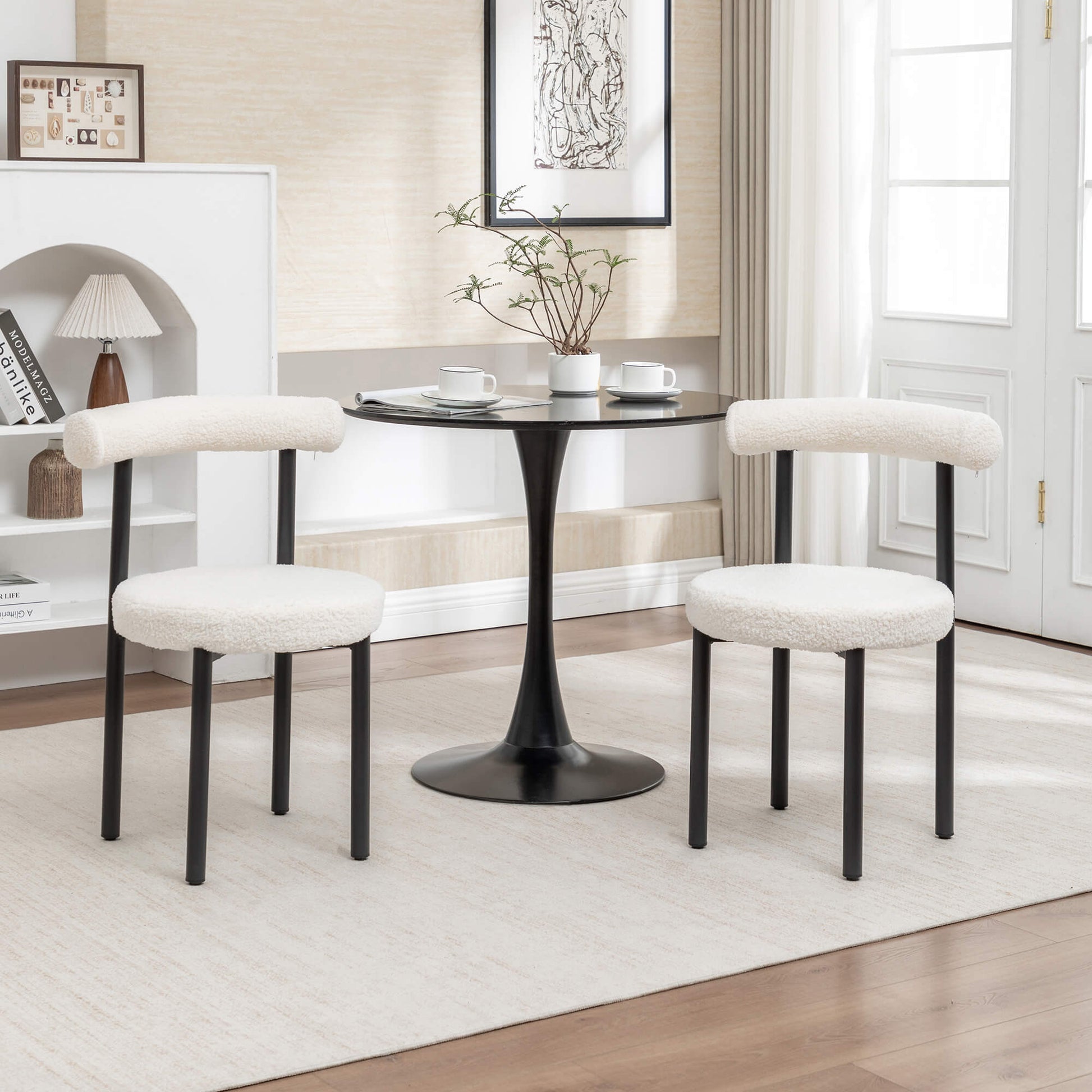 SEYNAR Modern Teddy Fabric Dining Chairs Set of 2/4/6, Minimalist Boucle Chairs