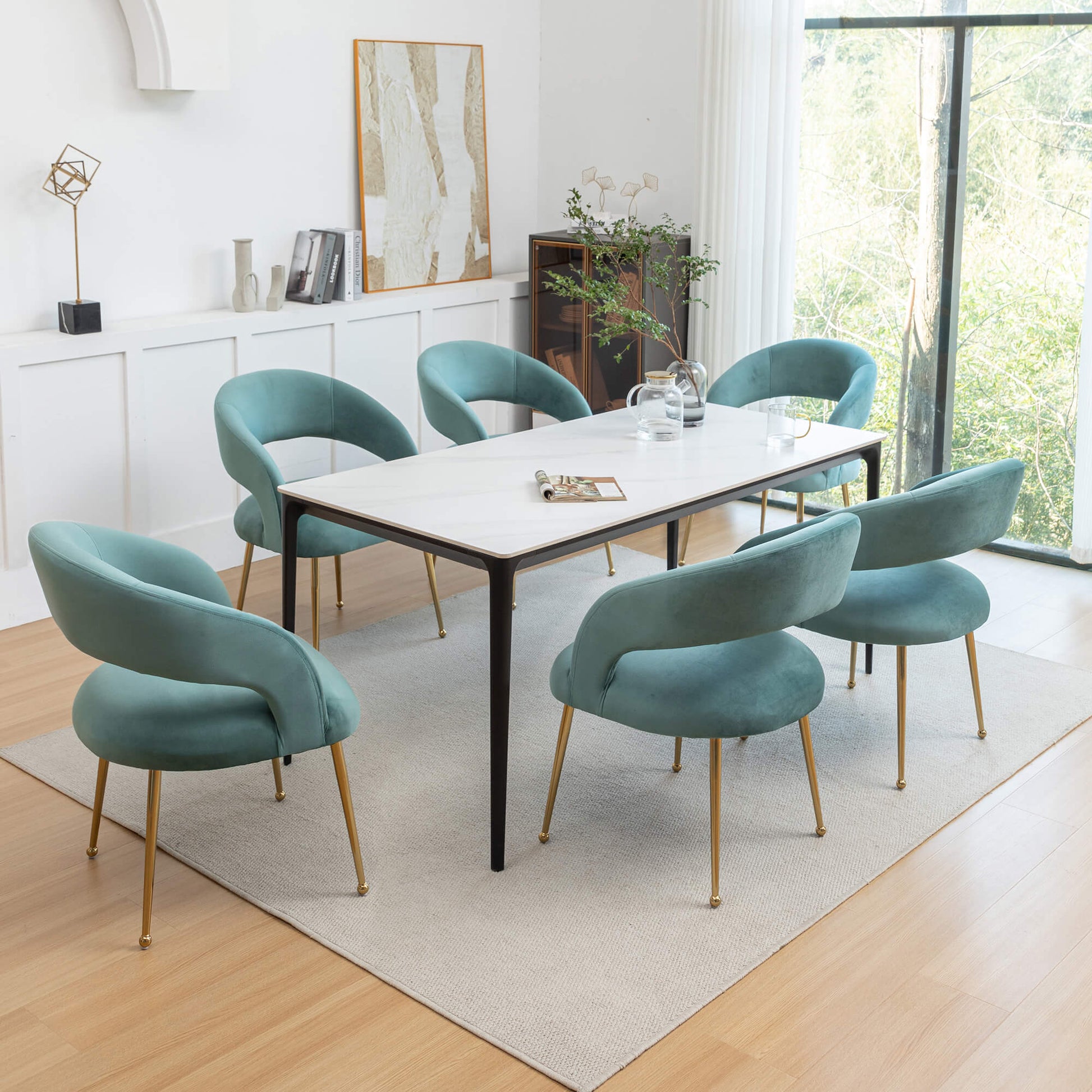 SEYNAR Mid Century Modern Velvet Upolstered Open-Back Dining Chair Set of 2/4/6