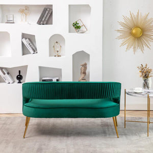 SEYNAR Modern 51'' Velvet Tufted Loveseat Open Back with Golden Metal Legs