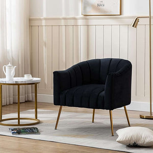 SEYNAR Modern Velvet Accent Chair,Round Upholstered Barrel Chair for Living Room
