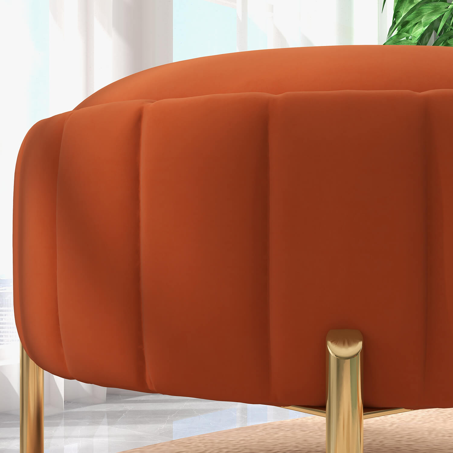SEYNAR Modern Velvet Round Storage Ottoman with Gold Legs