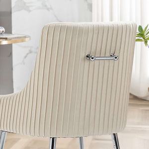 SEYNAR Modern Velvet Pleated Finish Back Dining Chair Set of 2/4/6 with Rear Handle