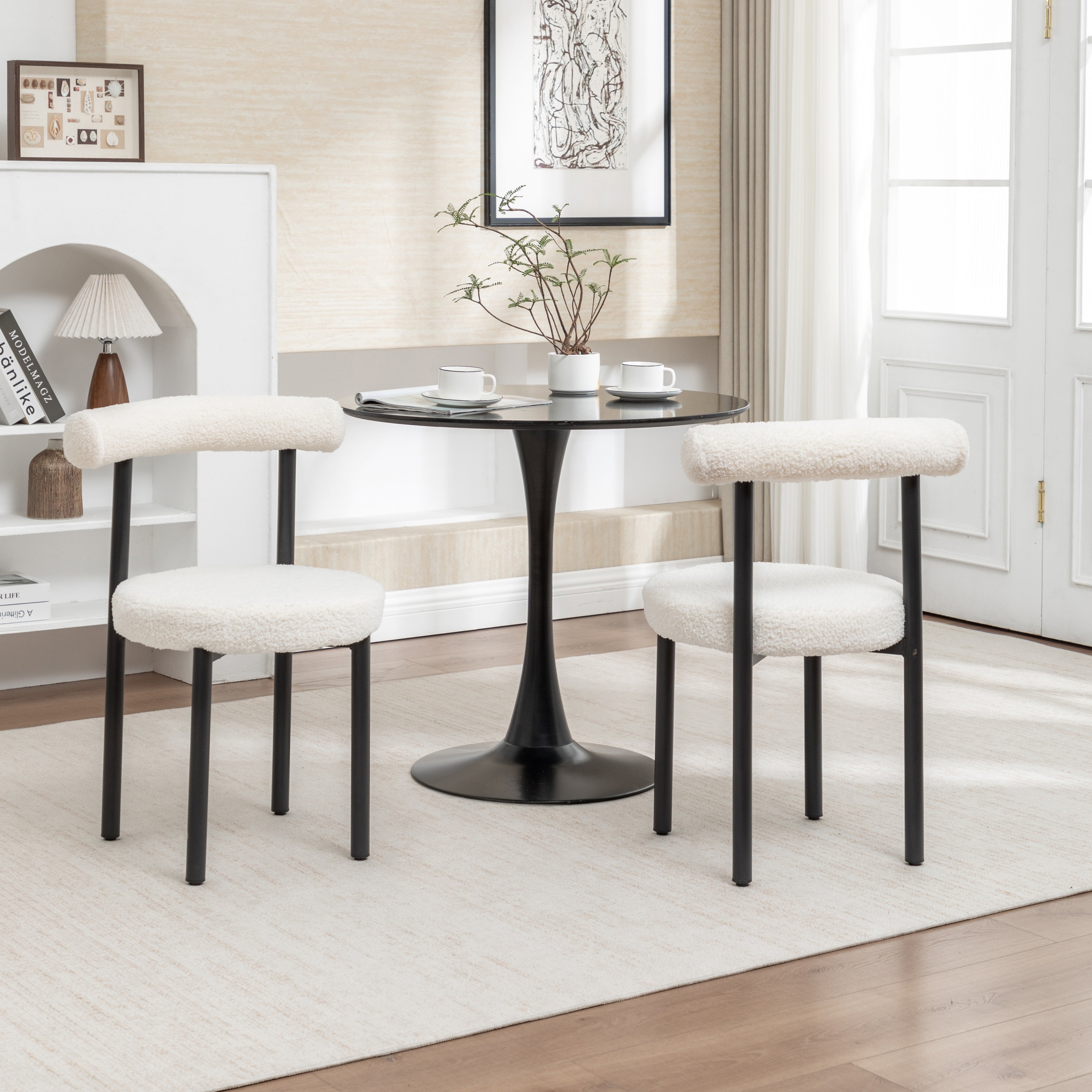SEYNAR Modern Teddy Fabric Dining Chairs Set of 2/4/6, Minimalist Boucle Chairs