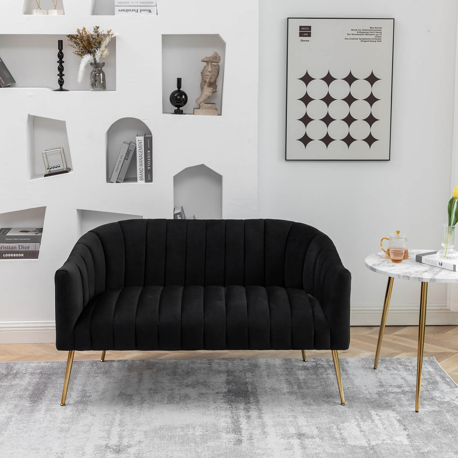SEYNAR Modern Glam Comfy 50" Metal Legs Curved Sofa 2 Seaters Loveseat with Tufted Back