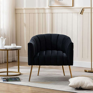 SEYNAR Modern Velvet Accent Chair,Round Upholstered Barrel Chair for Living Room