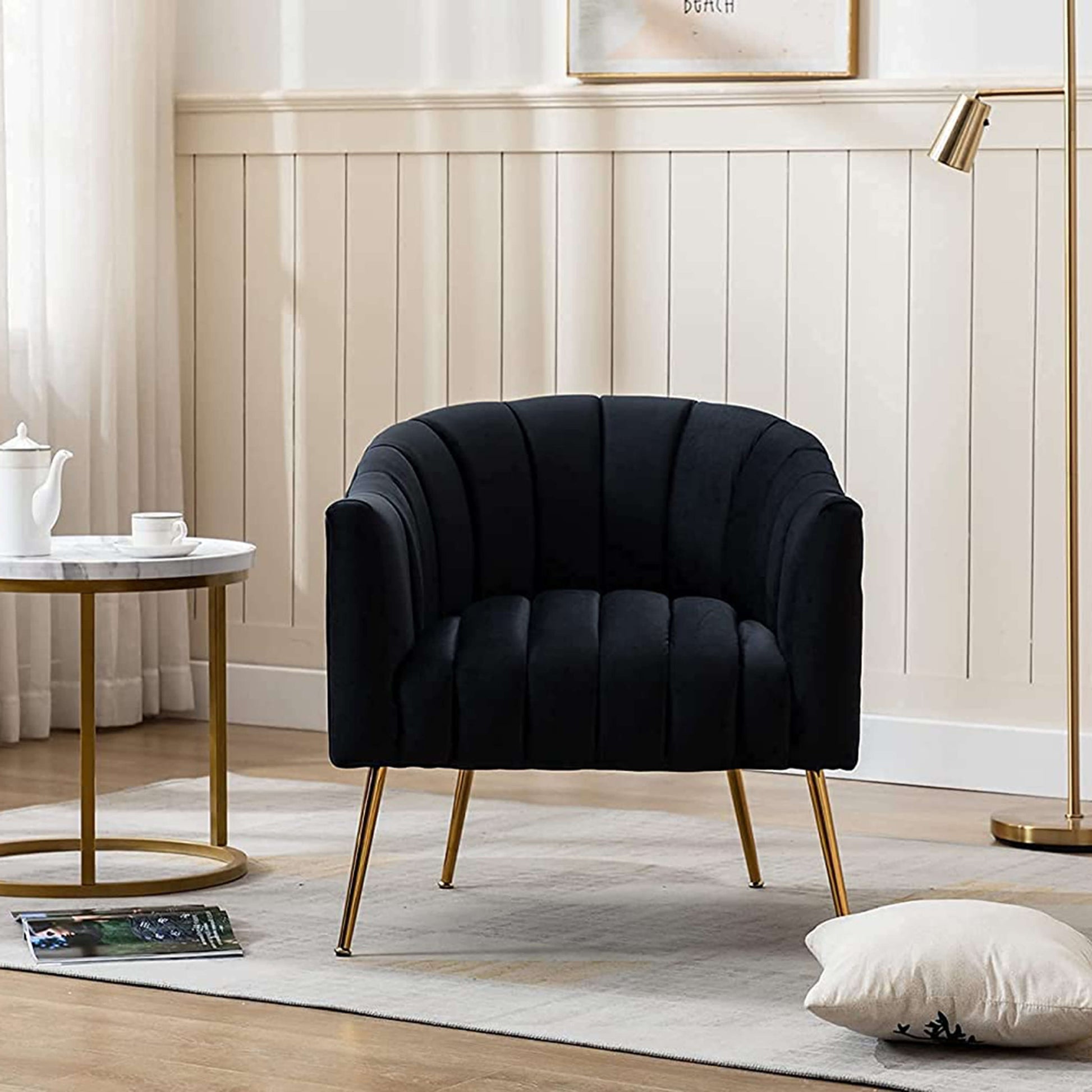 SEYNAR Modern Velvet Accent Chair,Round Upholstered Barrel Chair for Living Room