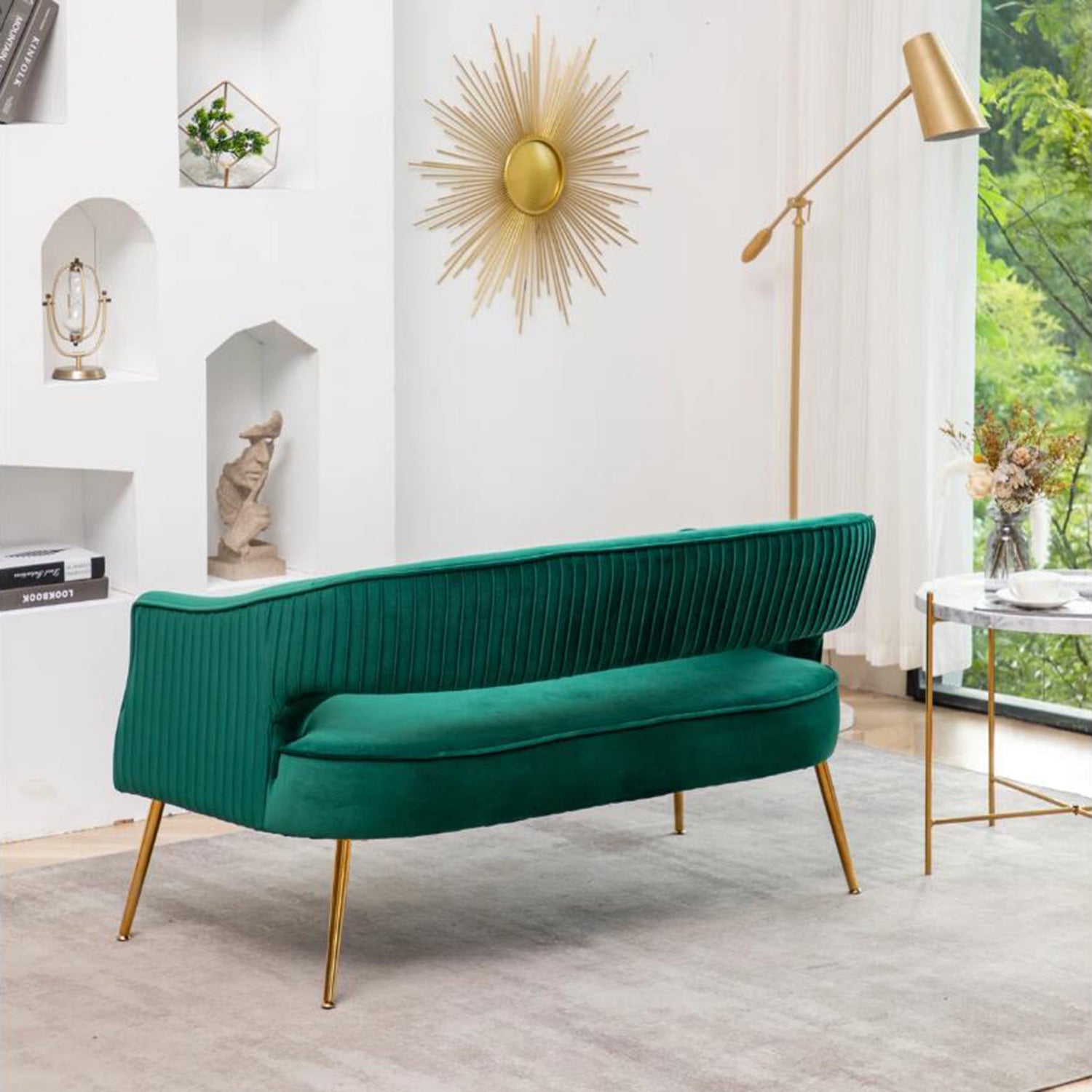 SEYNAR Modern 51'' Velvet Tufted Loveseat Open Back with Golden Metal Legs