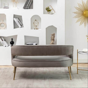 SEYNAR Modern 51'' Velvet Tufted Loveseat Open Back with Golden Metal Legs