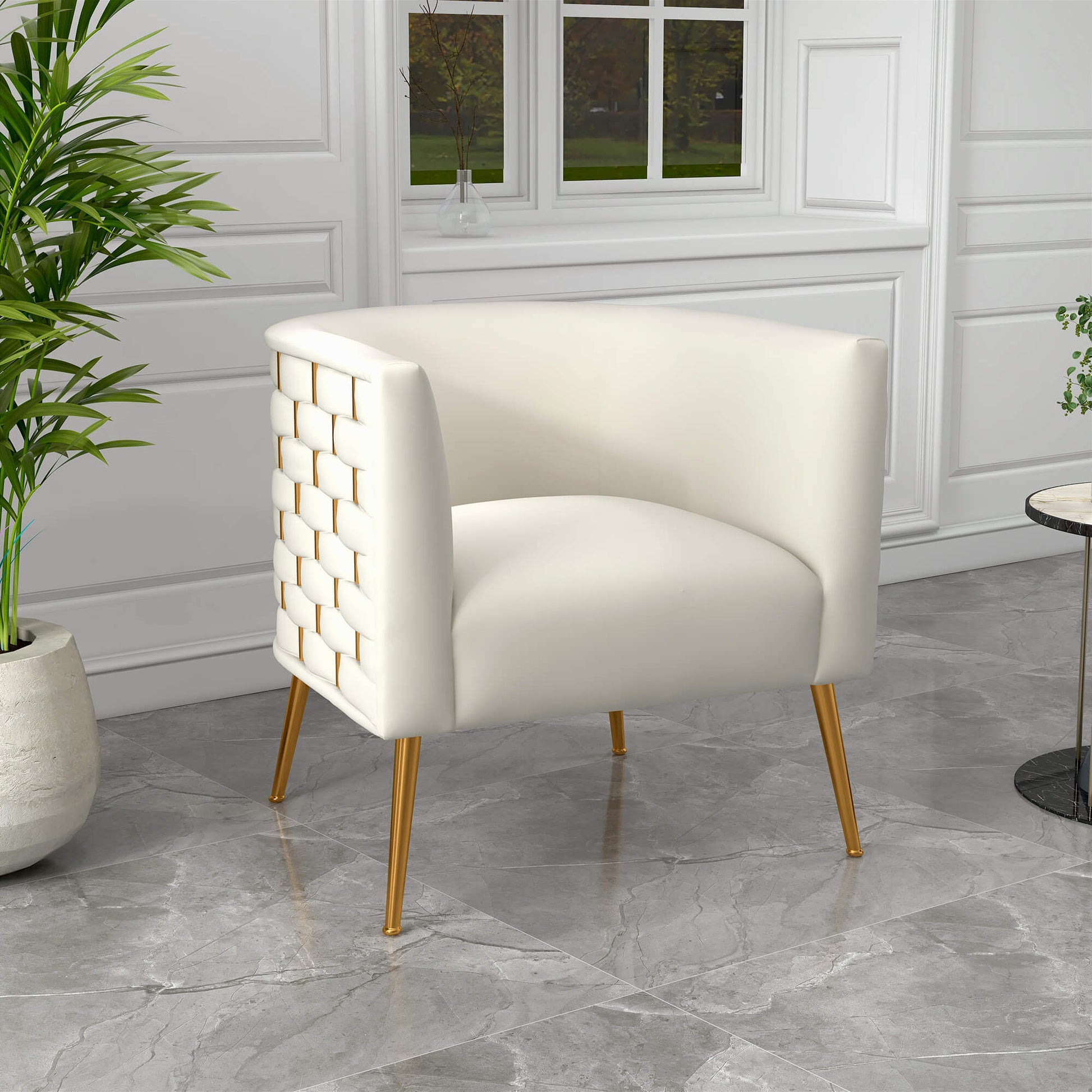 SEYNAR Mid-Century Modern Velvet Barrel Accent Chair, Round Upholstered Living Room Chair with Gold Finish Metal Base(Single/Set of 2)