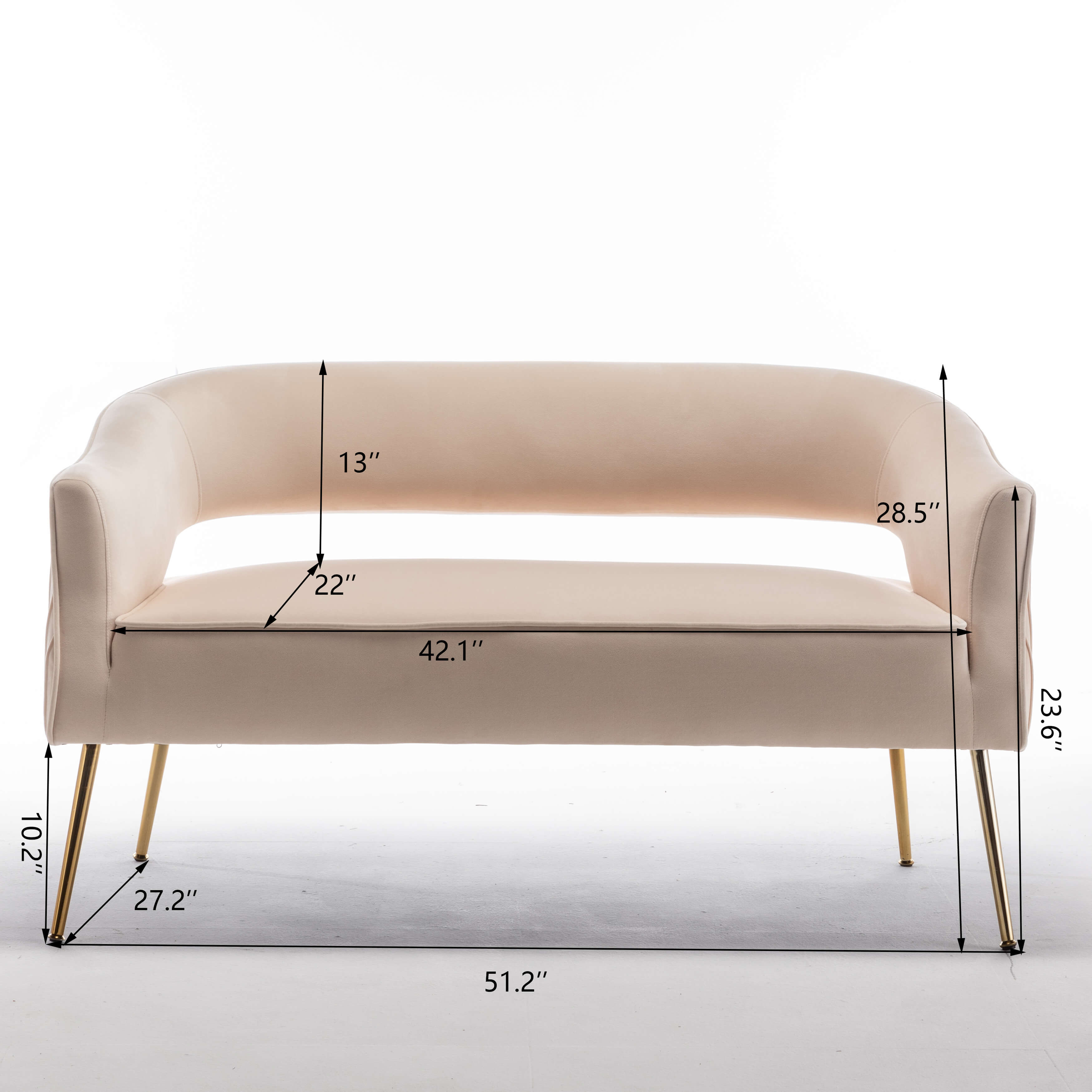 SEYNAR Modern 51'' Velvet Tufted Loveseat Open Back with Golden Metal Legs