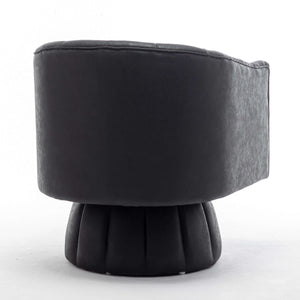 SEYNAR Mid-Century Swivel PU Leather Tufted Round Accent Barrel Chair