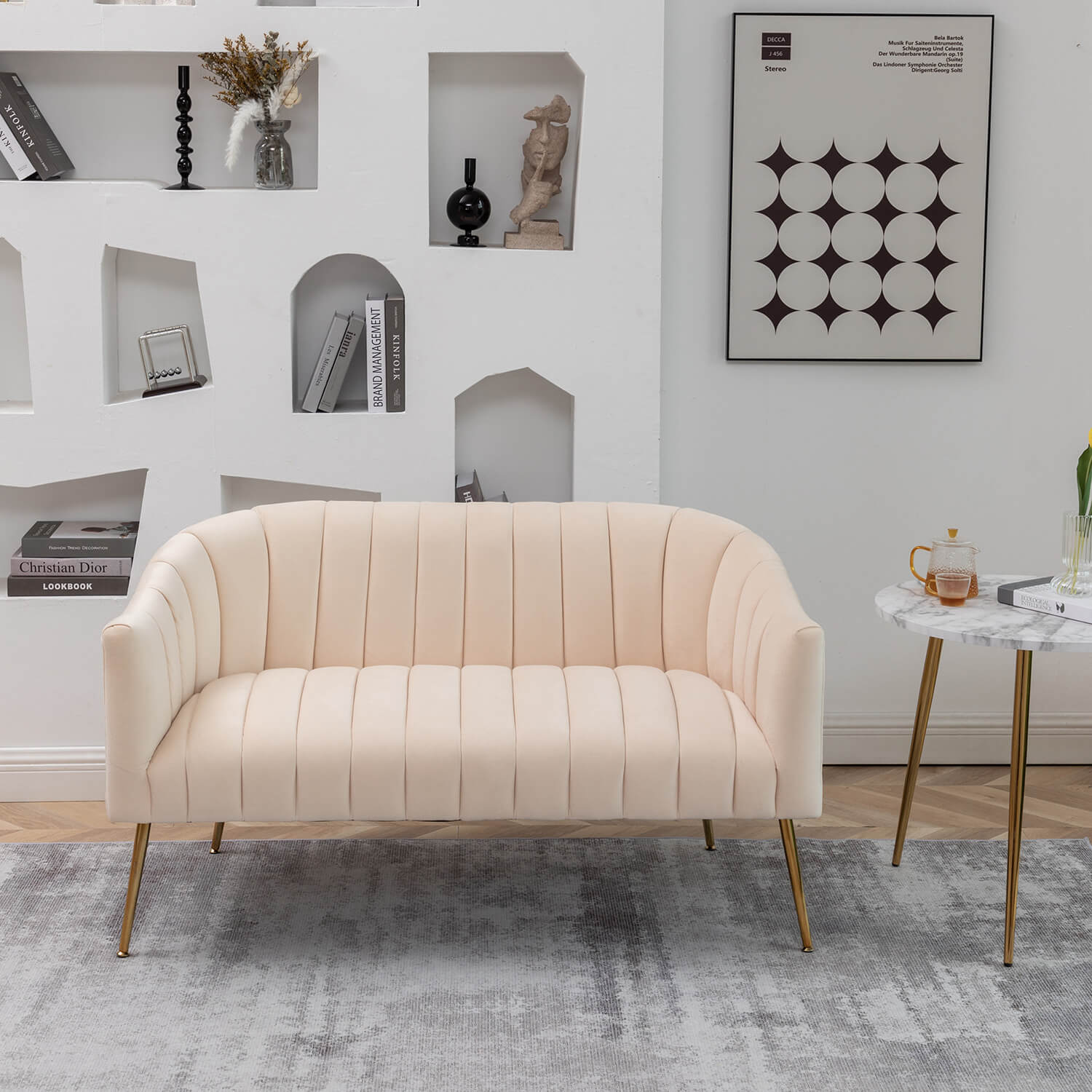 SEYNAR Modern Glam Comfy 50" Metal Legs Curved Sofa 2 Seaters Loveseat with Tufted Back