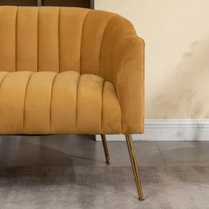 SEYNAR Modern Glam Comfy 50" Metal Legs Curved Sofa 2 Seaters Loveseat with Tufted Back