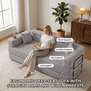 SEYNAR Corduroy Folding Sofa Bed, Memory Foam Compressed Sleeper Couch No Assembly