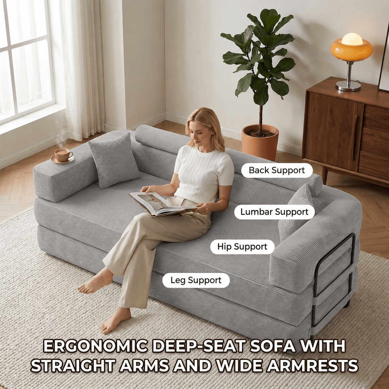 SEYNAR Corduroy Folding Sofa Bed, Memory Foam Compressed Sleeper Couch No Assembly